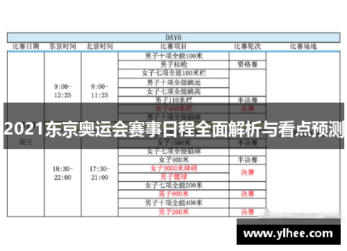 2021东京奥运会赛事日程全面解析与看点预测